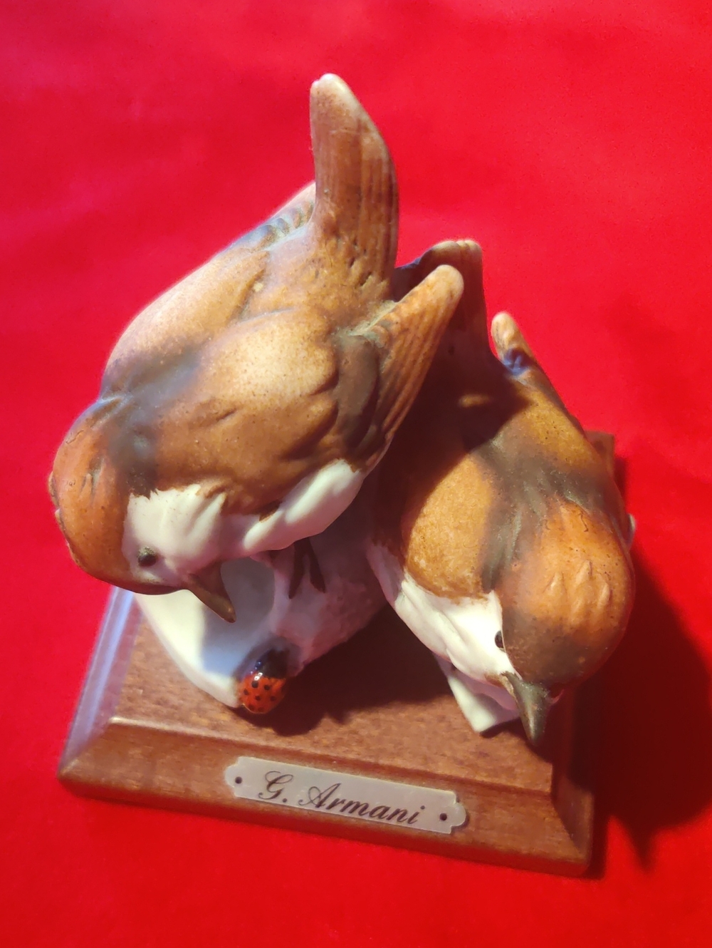 G. Armani Capodimonte Birds on Log w/Ladybug (Eggs In Nest Missing) Figurine....